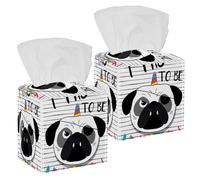 2PCS Square Tissue Box Cover, Pug Unicorn Pirate Leather Tissue Case Facial Paper Organizer Dispenser for Vanity Toilet Tank Dresser Night Stand Table Countertop Office Car