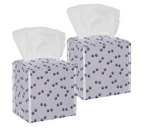 2PCS Square Tissue Box Cover, Purple Dog Cat Paw Print Leather Tissue Case Facial Paper Organizer Dispenser for Vanity Toilet Tank Dresser Night Stand Table Countertop Office Car