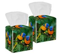 2PCS Square Tissue Box Cover, Rainbow Lorikeet Leather Tissue Case Facial Paper Organizer Dispenser for Vanity Toilet Tank Dresser Night Stand Table Countertop Office Car