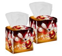 2PCS Square Tissue Box Cover, Red Bowling Ball Crashing into The Pins Pattern Leather Tissue Case Facial Paper Organizer Dispenser for Vanity Dresser Night Stand Table Countertop Office Car