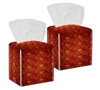 2PCS Square Tissue Box Cover, Red Brick Wall Leather Tissue Case Facial Paper Organizer Dispenser for Vanity Toilet Tank Dresser Night Stand Table Countertop Office Car