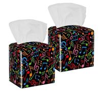 2PCS Square Tissue Box Cover, Red Pink Green Orange Blue Music Note Leather Tissue Case Facial Paper Organizer Dispenser for Vanity Toilet Tank Dresser Night Stand Table Countertop Office Car