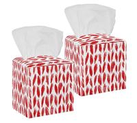 2PCS Square Tissue Box Cover, Red Yarn Thread Pattern Abstract Leather Tissue Case Facial Paper Organizer Dispenser for Vanity Toilet Tank Dresser Night Stand Table Countertop Office Car