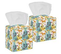 2PCS Square Tissue Box Cover, Reindeer Fox Leaf Pattern Leather Tissue Case Facial Paper Organizer Dispenser for Vanity Toilet Tank Dresser Night Stand Table Countertop Office Car