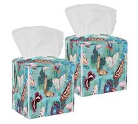 2PCS Square Tissue Box Cover, Retro Butterfly Leather Tissue Case Facial Paper Organizer Dispenser for Vanity Toilet Tank Dresser Night Stand Table Countertop Office Car