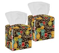 2PCS Square Tissue Box Cover, Robot and Monsters Modern Pattern Leather Tissue Case Facial Paper Organizer Dispenser for Vanity Toilet Tank Dresser Night Stand Table Countertop Office Car