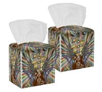 2PCS Square Tissue Box Cover, Rock N Roll Symbol Guitar Retro Style Background Leather Tissue Case Facial Paper Organizer Dispenser for Vanity Dresser Night Stand Table Countertop Office Car