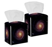 2PCS Square Tissue Box Cover, Rotating Cosmos Leather Tissue Case Facial Paper Organizer Dispenser for Vanity Toilet Tank Dresser Night Stand Table Countertop Office Car