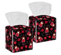 2PCS Square Tissue Box Cover, Russia Doll Roses Leather Tissue Case Facial Paper Organizer Dispenser for Vanity Toilet Tank Dresser Night Stand Table Countertop Office Car