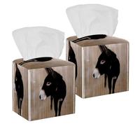 2PCS Square Tissue Box Cover, Sad Donkey Leather Tissue Case Facial Paper Organizer Dispenser for Vanity Toilet Tank Dresser Night Stand Table Countertop Office Car
