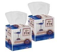 2PCS Square Tissue Box Cover, Seaside Elements Leather Tissue Case Facial Paper Organizer Dispenser for Vanity Toilet Tank Dresser Night Stand Table Countertop Office Car