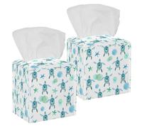2PCS Square Tissue Box Cover, Seaweed Turtle Leather Tissue Case Facial Paper Organizer Dispenser for Vanity Toilet Tank Dresser Night Stand Table Countertop Office Car