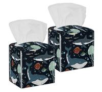 2PCS Square Tissue Box Cover, Shark Whales Fish and Jellyfish Leather Tissue Case Facial Paper Organizer Dispenser for Vanity Toilet Tank Dresser Night Stand Table Countertop Office Car