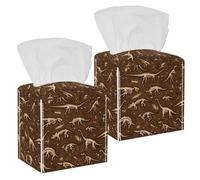 2PCS Square Tissue Box Cover, Silhouettes Dino Skeletons Dinosaurs Fossils Pattern Leather Tissue Case Facial Paper Organizer Dispenser for Vanity Toilet Tank Dresser Night Stand Table Countertop