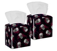 2PCS Square Tissue Box Cover, Skulls and Blood Splatter Leather Tissue Case Facial Paper Organizer Dispenser for Vanity Toilet Tank Dresser Night Stand Table Countertop Office Car