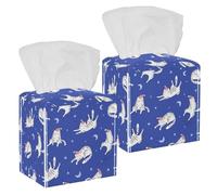 2PCS Square Tissue Box Cover, Sleeping Cats NGHT Starry Sky Pattern Leather Tissue Case Facial Paper Organizer Dispenser for Vanity Toilet Tank Dresser Night Stand Table Countertop Office Car
