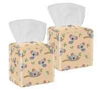 2PCS Square Tissue Box Cover, Sleeping Koala Bear on Eucalyptus Tree Branch Leather Tissue Case Facial Paper Organizer Dispenser for Vanity Toilet Tank Dresser Night Stand Table Countertop Office Car