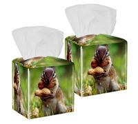 2PCS Square Tissue Box Cover, Squirrel Bit The Peanuts Leather Tissue Case Facial Paper Organizer Dispenser for Vanity Toilet Tank Dresser Night Stand Table Countertop Office Car