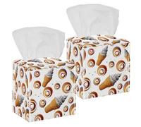 2PCS Square Tissue Box Cover, Star Ice Cream Patterns Leather Tissue Case Facial Paper Organizer Dispenser for Vanity Toilet Tank Dresser Night Stand Table Countertop Office Car