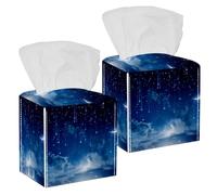 2PCS Square Tissue Box Cover, Star Moonlight Landscape Leather Tissue Case Facial Paper Organizer Dispenser for Vanity Toilet Tank Dresser Night Stand Table Countertop Office Car
