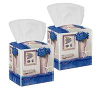 2PCS Square Tissue Box Cover, Starfish Seaside Feeling Leather Tissue Case Facial Paper Organizer Dispenser for Vanity Toilet Tank Dresser Night Stand Table Countertop Office Car