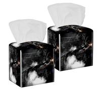 2PCS Square Tissue Box Cover, Steam Train Locomotive Old Leather Tissue Case Facial Paper Organizer Dispenser for Vanity Toilet Tank Dresser Night Stand Table Countertop Office Car