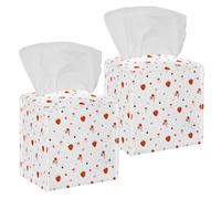 2PCS Square Tissue Box Cover, Strawberry & Ice Cream Leather Tissue Case Facial Paper Organizer Dispenser for Vanity Toilet Tank Dresser Night Stand Table Countertop Office Car