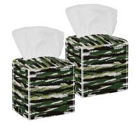 2PCS Square Tissue Box Cover, Striped Camouflage Leather Tissue Case Facial Paper Organizer Dispenser for Vanity Toilet Tank Dresser Night Stand Table Countertop Office Car