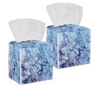 2PCS Square Tissue Box Cover, Striped Colorful Marble Texture Pattern Leather Tissue Case Facial Paper Organizer Dispenser for Vanity Toilet Tank Dresser Night Stand Table Countertop Office Car