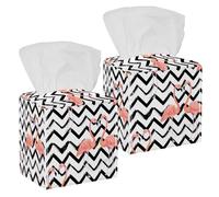 2PCS Square Tissue Box Cover, Striped Flamingo Leather Tissue Case Facial Paper Organizer Dispenser for Vanity Toilet Tank Dresser Night Stand Table Countertop Office Car