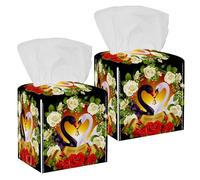 2PCS Square Tissue Box Cover, Swans Love Leather Tissue Case Facial Paper Organizer Dispenser for Vanity Toilet Tank Dresser Night Stand Table Countertop Office Car