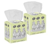 2PCS Square Tissue Box Cover, Three Wise Monkeys Leather Tissue Case Facial Paper Organizer Dispenser for Vanity Toilet Tank Dresser Night Stand Table Countertop Office Car