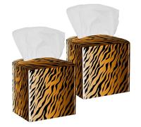 2PCS Square Tissue Box Cover, Tiger Animal Leather Tissue Case Facial Paper Organizer Dispenser for Vanity Toilet Tank Dresser Night Stand Table Countertop Office Car