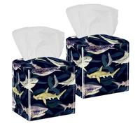 2PCS Square Tissue Box Cover, Tiger Shark Leather Tissue Case Facial Paper Organizer Dispenser for Vanity Toilet Tank Dresser Night Stand Table Countertop Office Car