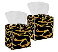2PCS Square Tissue Box Cover, Tiger Stripes Leather Tissue Case Facial Paper Organizer Dispenser for Vanity Toilet Tank Dresser Night Stand Table Countertop Office Car