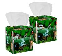 2PCS Square Tissue Box Cover, Tropical Rainforest with Animals Jungle with Parrots Jaguar Leather Tissue Case Facial Paper Organizer Dispenser for Vanity Dresser Night Stand Table Office