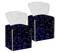 2PCS Square Tissue Box Cover, Twelve Constellations in The Night Sky Leather Tissue Case Facial Paper Organizer Dispenser for Vanity Toilet Tank Dresser Night Stand Table Countertop Office Car