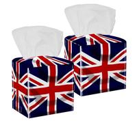 2PCS Square Tissue Box Cover, Union Jack Britain British Jack Leather Tissue Case Facial Paper Organizer Dispenser for Vanity Toilet Tank Dresser Night Stand Table Countertop Office Car