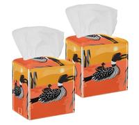 2PCS Square Tissue Box Cover, Unique Loon Bird Leather Tissue Case Facial Paper Organizer Dispenser for Vanity Toilet Tank Dresser Night Stand Table Countertop Office Car