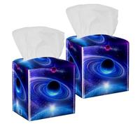 2PCS Square Tissue Box Cover, Universe Cosmic Planet Leather Tissue Case Facial Paper Organizer Dispenser for Vanity Dresser Night Stand Table Countertop Office Car