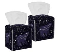 2PCS Square Tissue Box Cover, Ursa Minor Little Bear Constellation Leather Tissue Case Facial Paper Organizer Dispenser for Vanity Toilet Tank Dresser Night Stand Table Countertop Office Car
