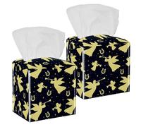 2PCS Square Tissue Box Cover, Vintage Angels Harps Trumpets Leather Tissue Case Facial Paper Organizer Dispenser for Vanity Toilet Tank Dresser Night Stand Table Countertop Office Car