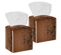 2PCS Square Tissue Box Cover, Vintage Bamboo Forest Leather Tissue Case Facial Paper Organizer Dispenser for Vanity Toilet Tank Dresser Night Stand Table Countertop Office Car