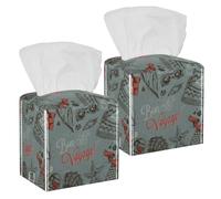 2PCS Square Tissue Box Cover, Voyage Beach Leather Tissue Case Facial Paper Organizer Dispenser for Vanity Toilet Tank Dresser Night Stand Table Countertop Office Car