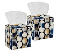 2PCS Square Tissue Box Cover, Watercolor Broken Dots Pattern Leather Tissue Case Facial Paper Organizer Dispenser for Vanity Toilet Tank Dresser Night Stand Table Countertop Office Car