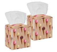 2PCS Square Tissue Box Cover, Watercolor Ice Cream Leather Tissue Case Facial Paper Organizer Dispenser for Vanity Toilet Tank Dresser Night Stand Table Countertop Office Car