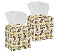2PCS Square Tissue Box Cover, Watercolor Marmots in Hats Happy Groundhog Day Pattern Leather Tissue Case Facial Paper Organizer Dispenser for Vanity Toilet Tank Dresser Night Stand Table Countertop
