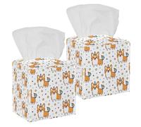 2PCS Square Tissue Box Cover, Welsh Corgi in a Unicorn with Horn and Colorful Tail Leather Tissue Case Facial Paper Organizer Dispenser for Vanity Dresser Night Stand Table Countertop Office Car