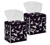 2PCS Square Tissue Box Cover, White Flying Birds Leather Tissue Case Facial Paper Organizer Dispenser for Vanity Toilet Tank Dresser Night Stand Table Countertop Office Car