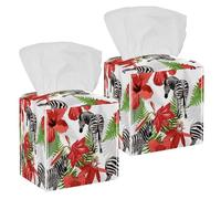 2PCS Square Tissue Box Cover, Wild Animals Zebra Floral Leather Tissue Case Facial Paper Organizer Dispenser for Vanity Toilet Tank Dresser Night Stand Table Countertop Office Car